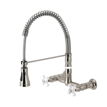 Gourmetier Heritage 2-Handle Wall-Mount Pull-Down Sprayer Kitchen Faucet, Nickel GS1248PX